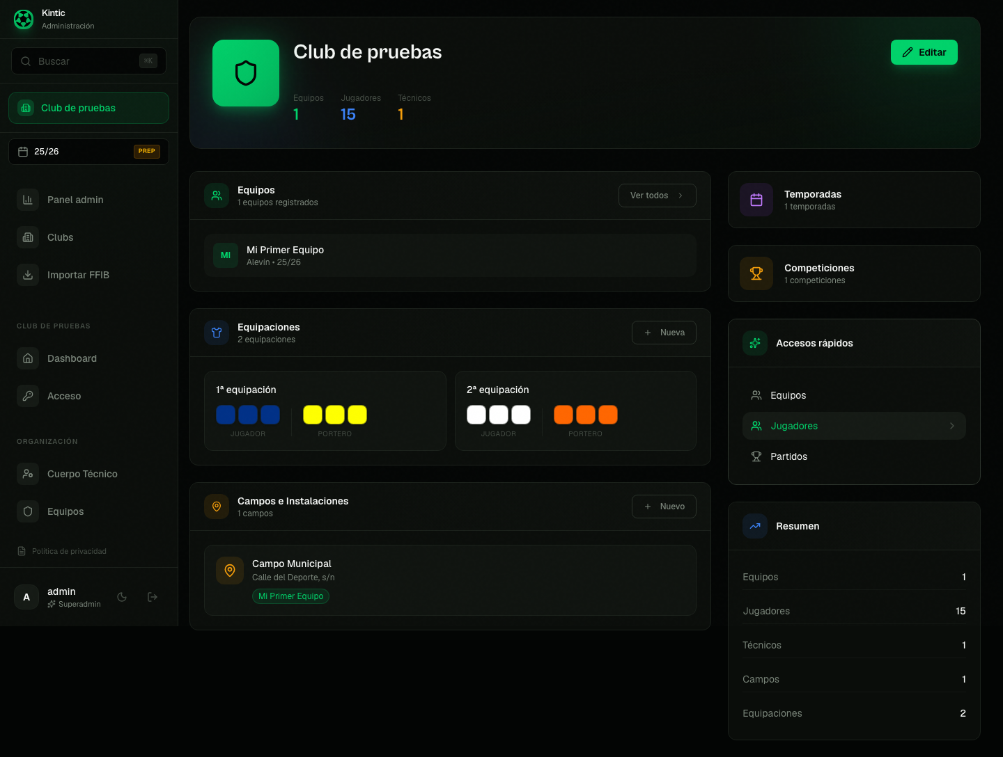 Configuración del club